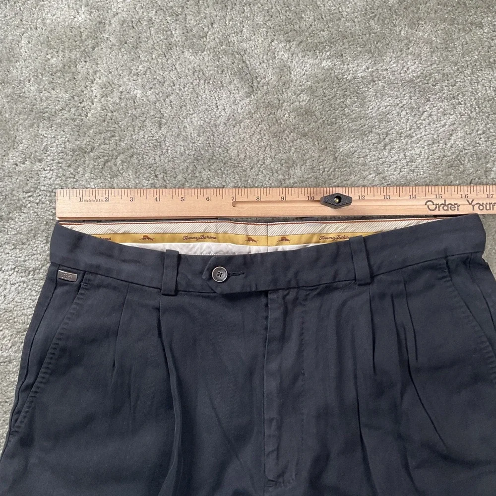 Tommy Bahama Pleated Dress Pants Mens 33x34 Black Silk blend Herringbone Trouser